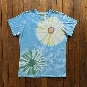 Big Bud Press Blue Starburst Tie Dye Tee Women Medium Summer Festival Party